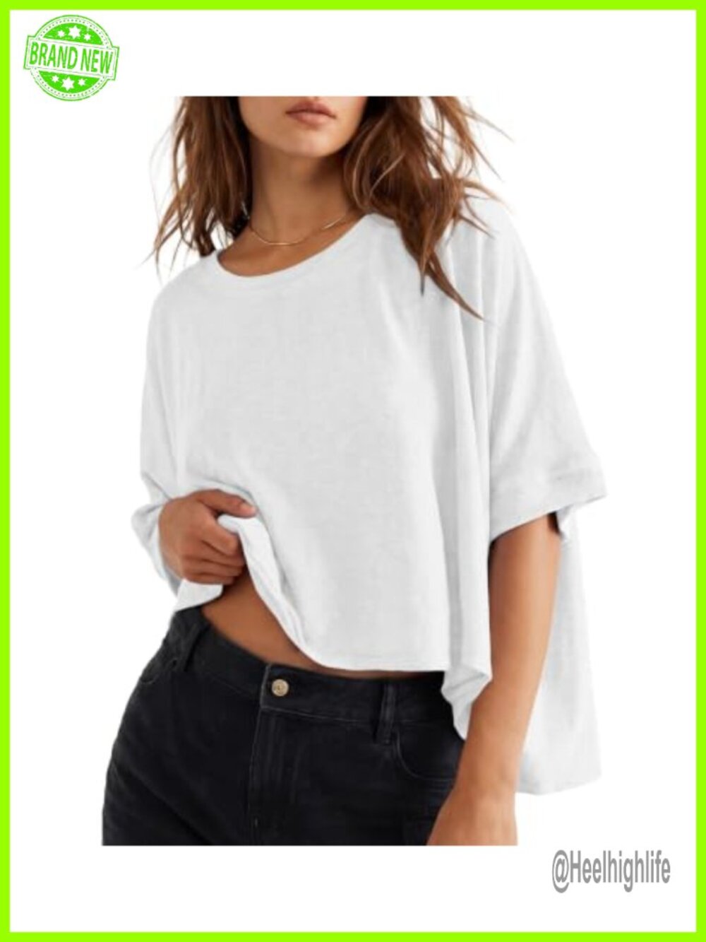 Oversized Cotton Crop T-Shirt Short Sleeve Crew Neck Boxy Fit